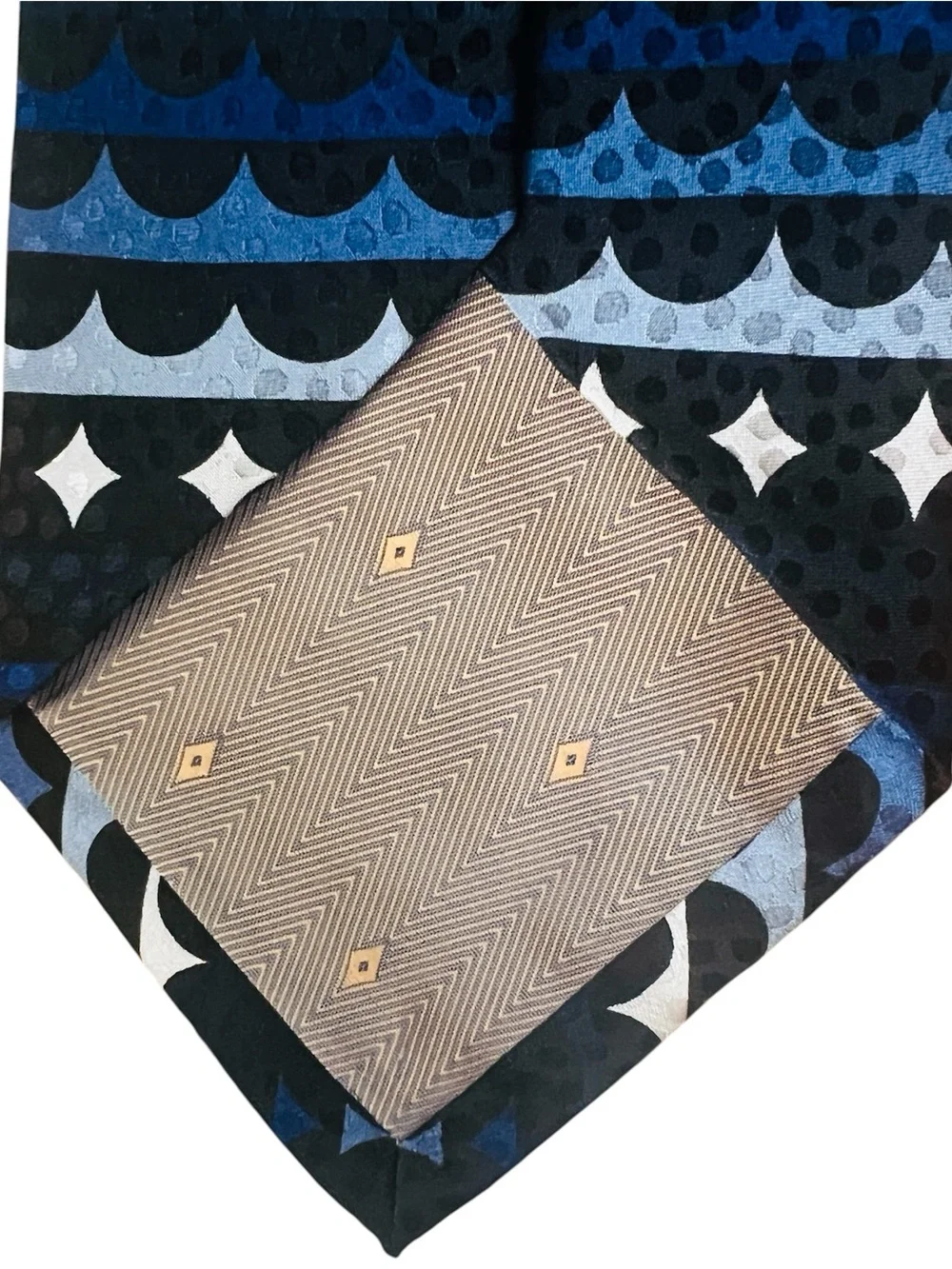 VTG Carlo Palazzi Handmade 100% Silk Tie Blue Geo Pattern Office Intern